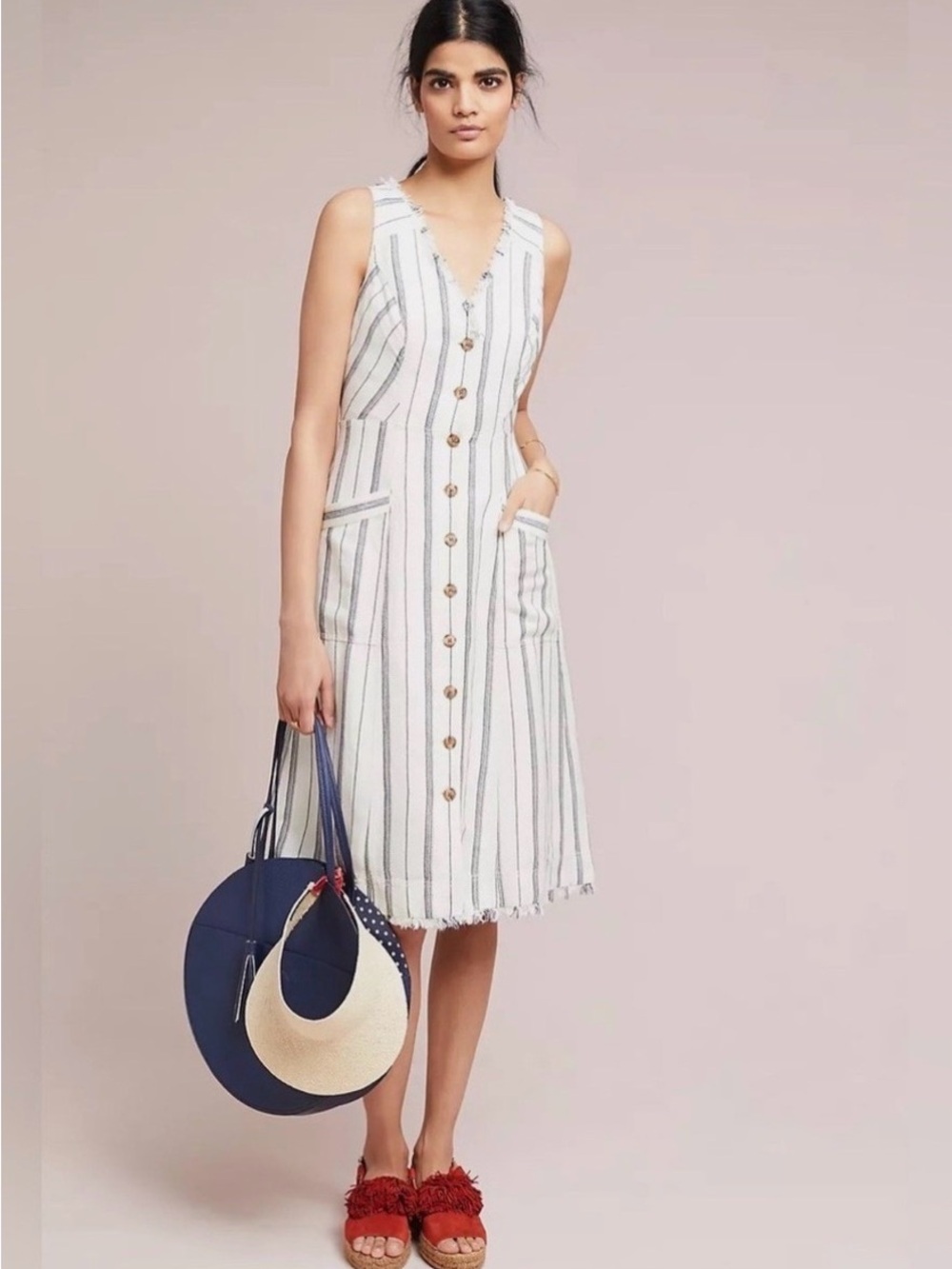 Maeve Anthropologie Berit Striped Linen Shirtdress Midi Dress 4